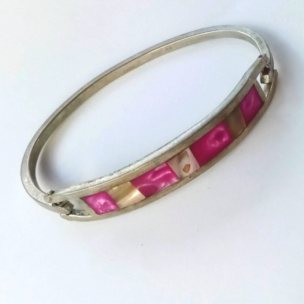 Vintage alpaca silver inlaid bangle